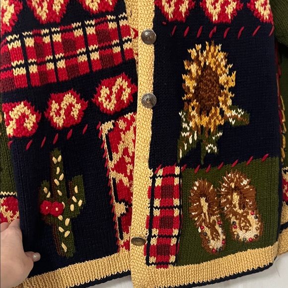 Vintage Colorful Patchwork Cardigan Sweater *missing button as pictured* - Picture 5 of 7
